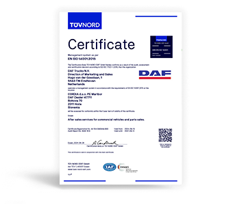 Certifikat Cordia Maribor EN ISO 14001:2015